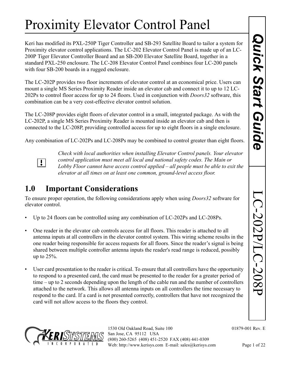 Keri Systems LC-208 Proximity Elevator Control User Manual | 22 pages