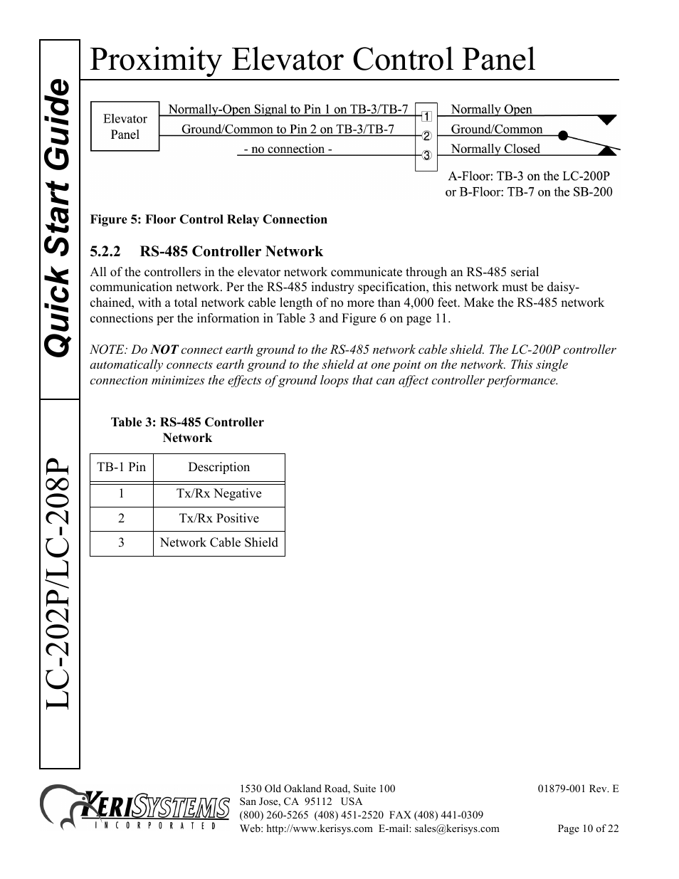 2 rs-485 controller network, Proximity elevator control panel | Keri Systems LC-208 Proximity Elevator Control User Manual | Page 10 / 22