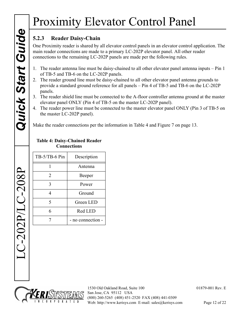 3 reader daisy-chain, Proximity elevator control panel | Keri Systems LC-208 Proximity Elevator Control User Manual | Page 12 / 22