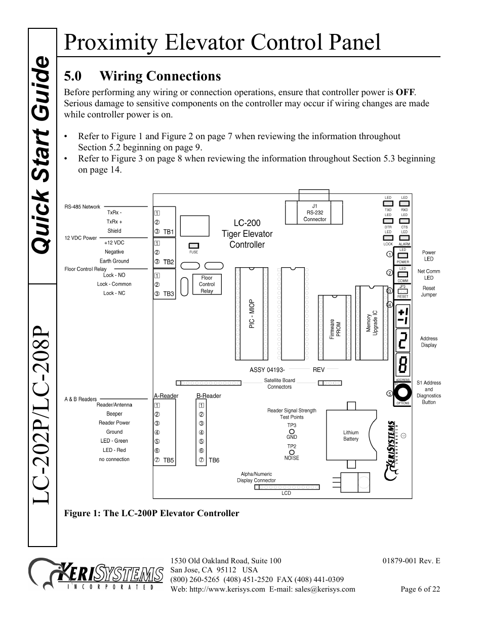 0 wiring connections, Proximity elevator control panel | Keri Systems LC-208 Proximity Elevator Control User Manual | Page 6 / 22