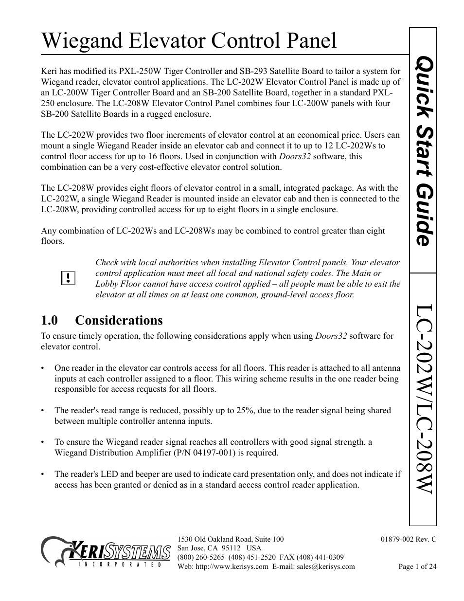 Keri Systems LC-208 Wiegand Elevator Control User Manual | 24 pages