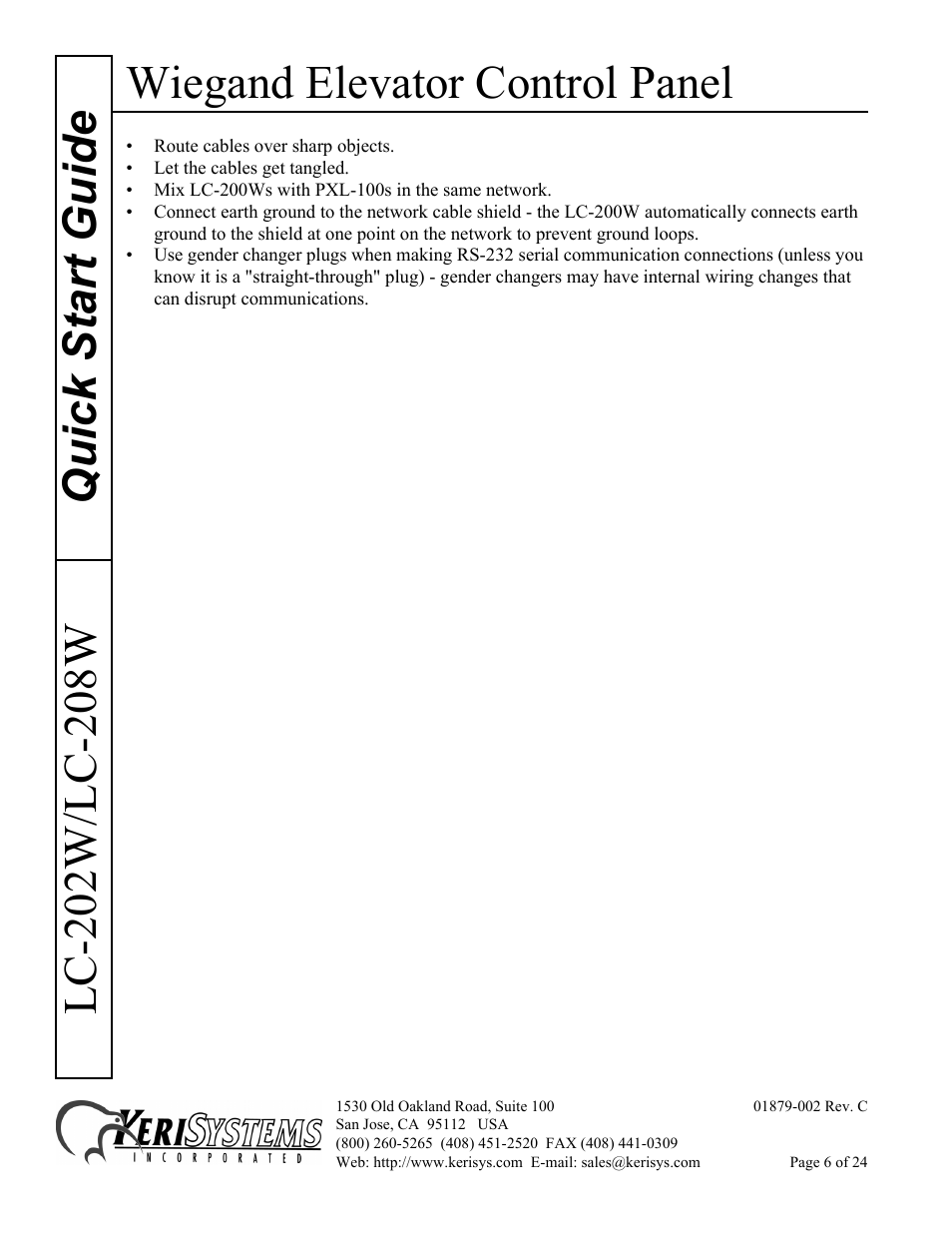 Wiegand elevator control panel | Keri Systems LC-208 Wiegand Elevator Control User Manual | Page 6 / 24