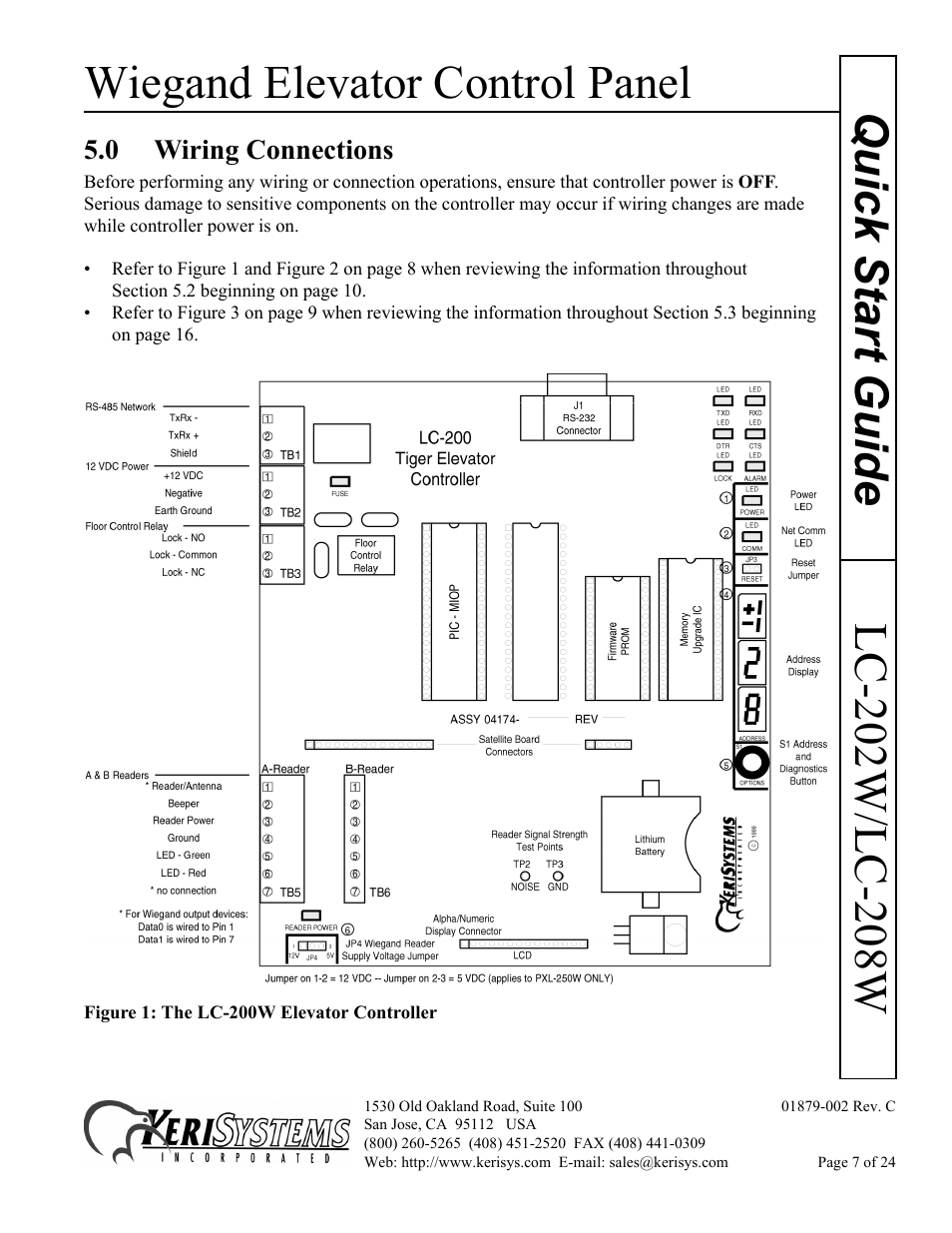 0 wiring connections, Wiegand elevator control panel | Keri Systems LC-208 Wiegand Elevator Control User Manual | Page 7 / 24