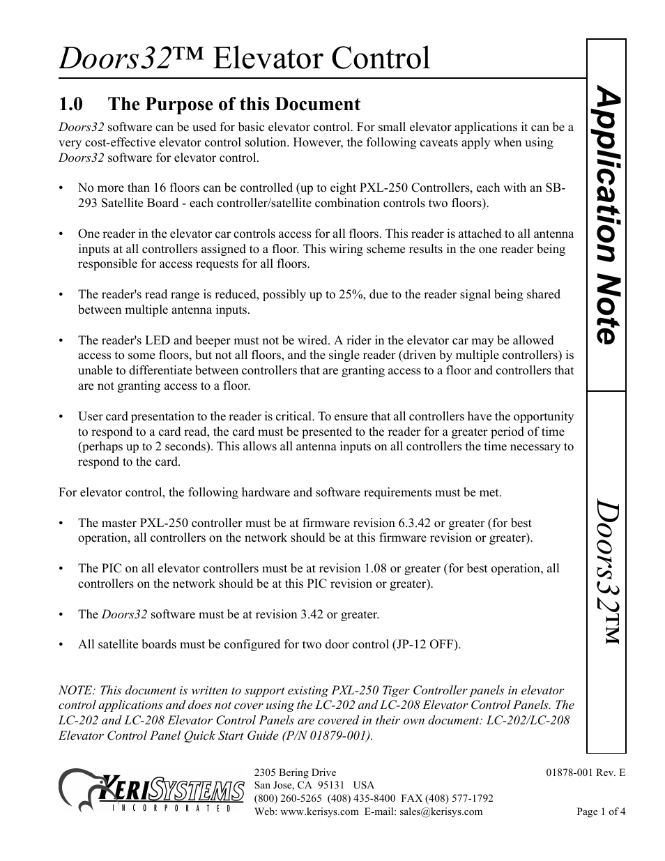 Keri Systems Doors32 Elevator Control User Manual | 4 pages