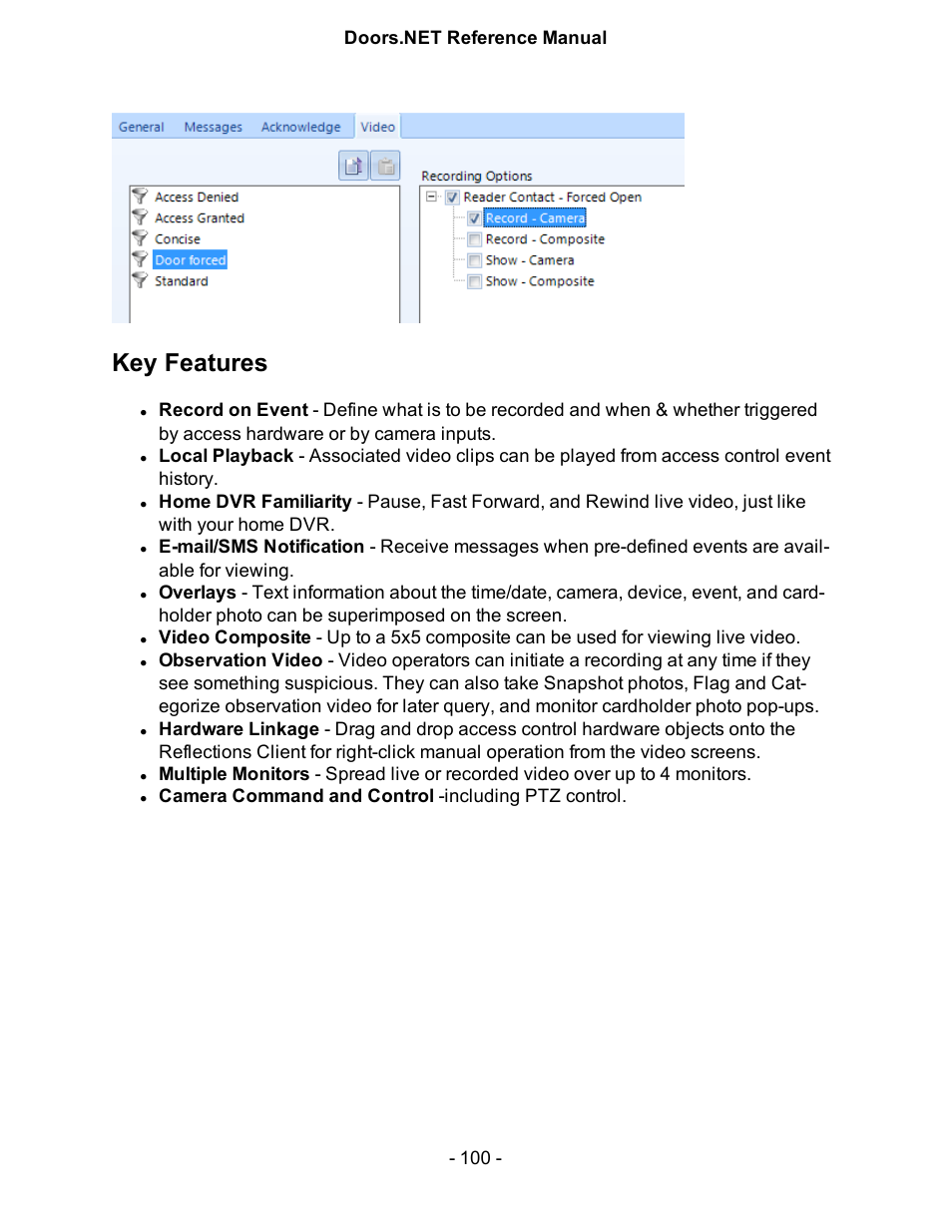 Key features, Camera command and control -including ptz control | Keri Systems Doors.NET Manual User Manual | Page 100 / 602