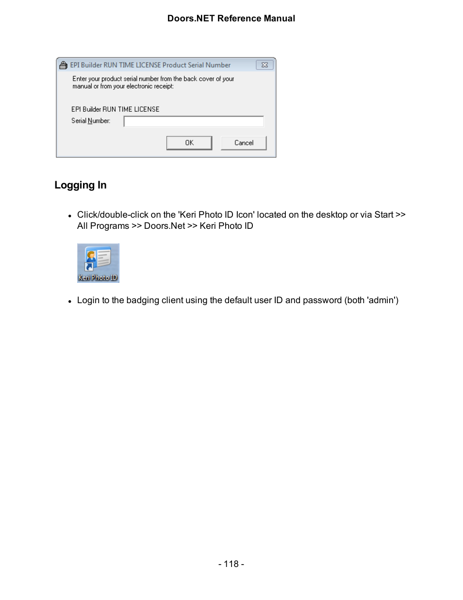 Logging in | Keri Systems Doors.NET Manual User Manual | Page 118 / 602