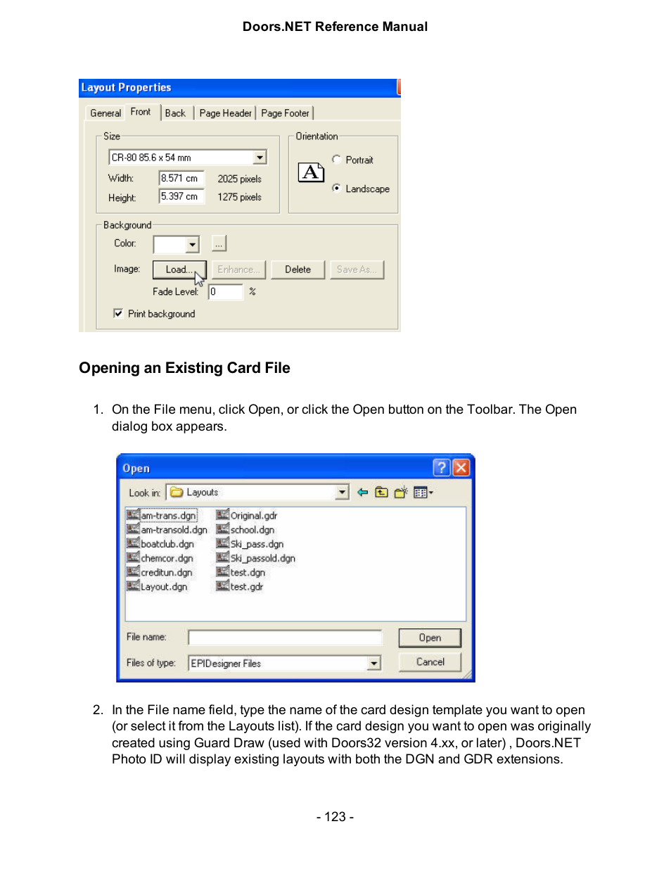 Opening an existing card file | Keri Systems Doors.NET Manual User Manual | Page 123 / 602