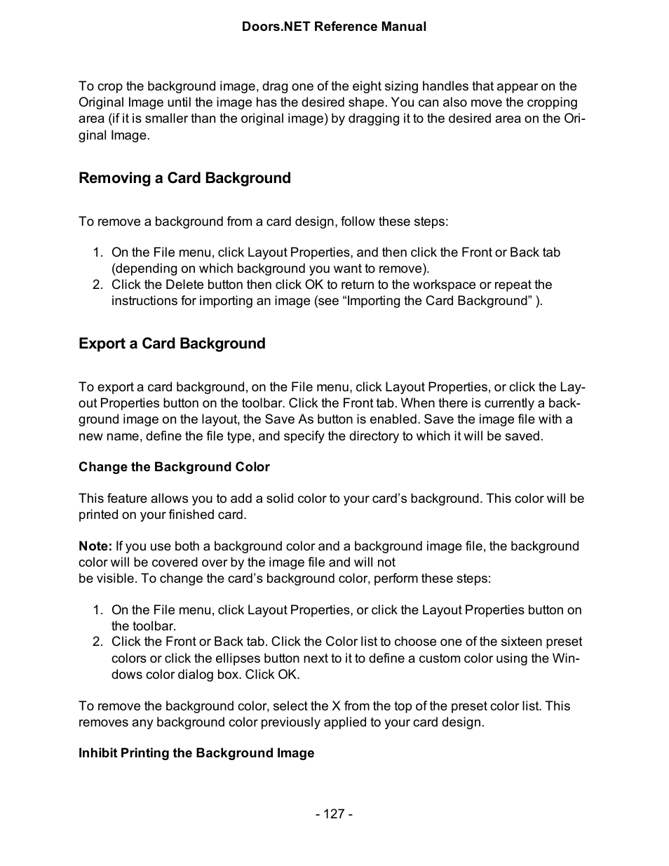 Removing a card background, Export a card background | Keri Systems Doors.NET Manual User Manual | Page 127 / 602