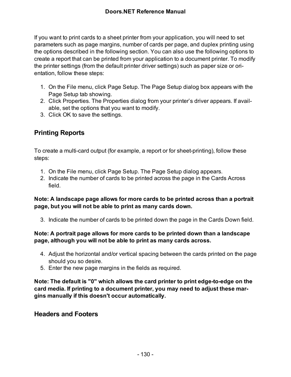 Printing reports, Headers and footers | Keri Systems Doors.NET Manual User Manual | Page 130 / 602