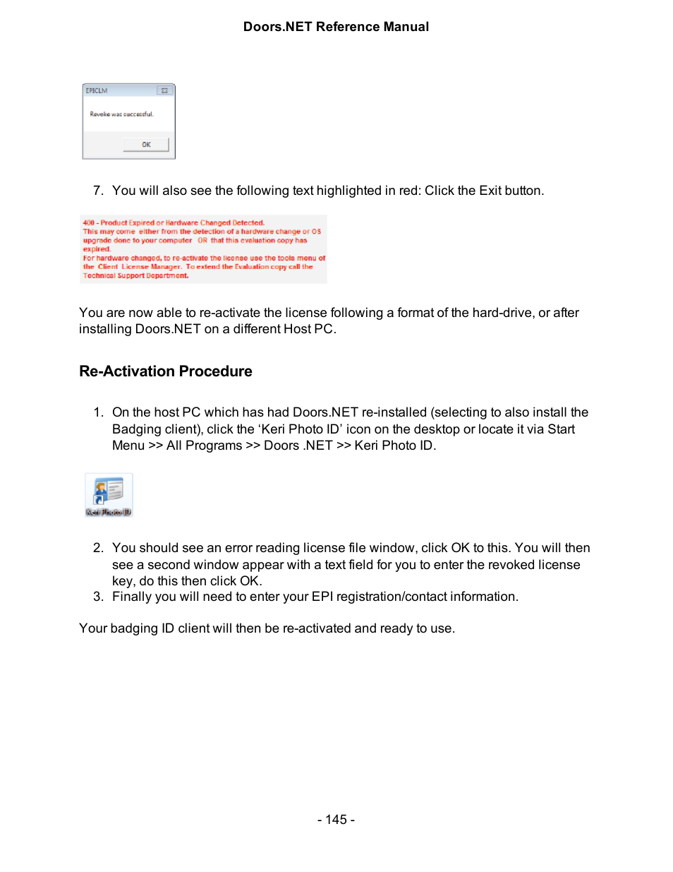 Re-activation procedure | Keri Systems Doors.NET Manual User Manual | Page 145 / 602
