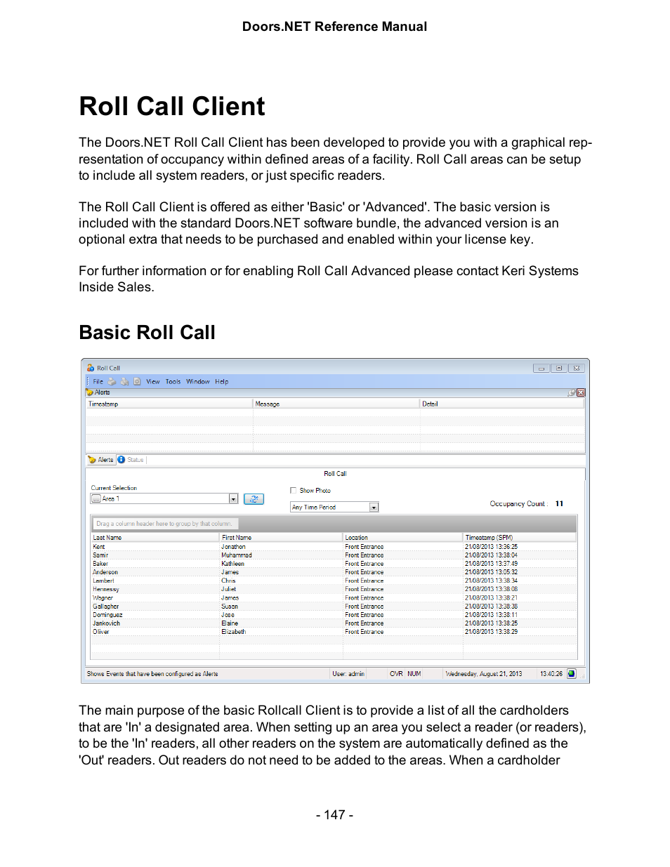 Roll call client, Basic roll call | Keri Systems Doors.NET Manual User Manual | Page 147 / 602