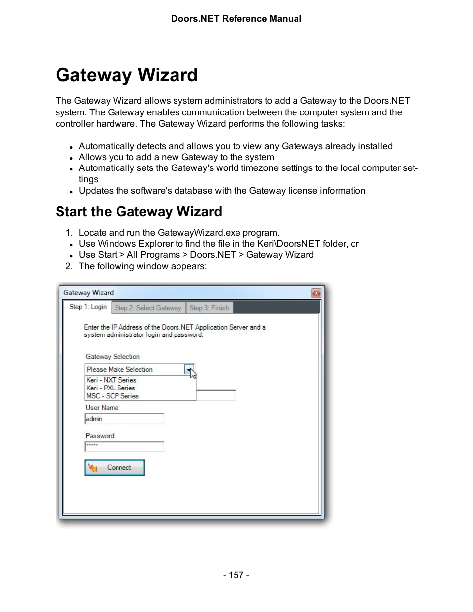 Gateway wizard, Start the gateway wizard | Keri Systems Doors.NET Manual User Manual | Page 157 / 602