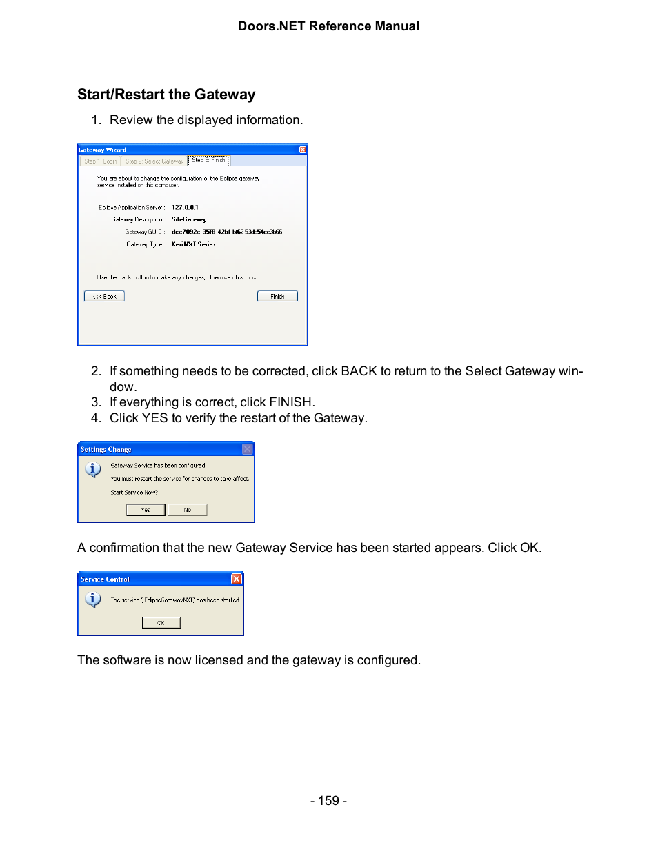 Start/restart the gateway | Keri Systems Doors.NET Manual User Manual | Page 159 / 602