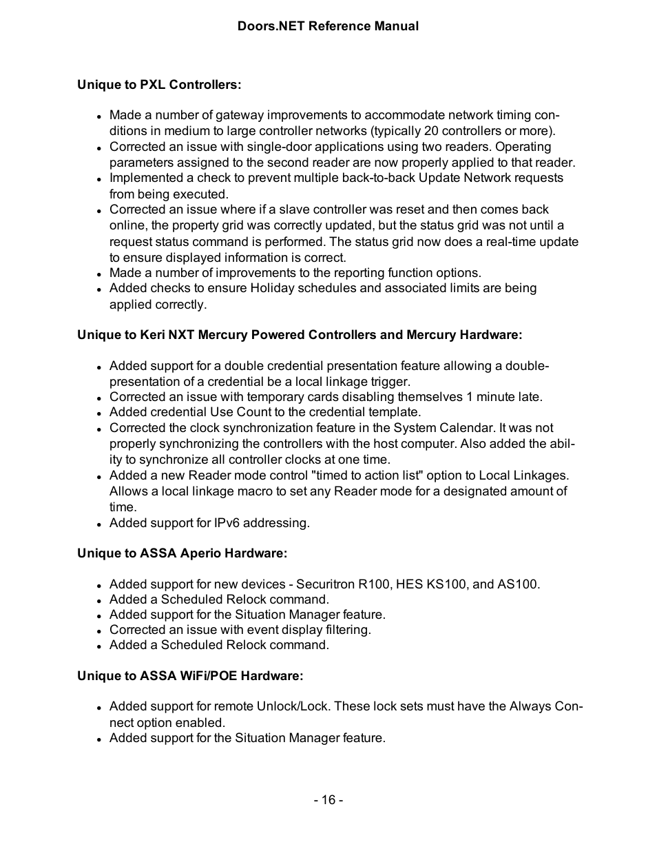 Added a scheduled relock command, Added support for the situation manager feature, Corrected an issue with event display filtering | Keri Systems Doors.NET Manual User Manual | Page 16 / 602