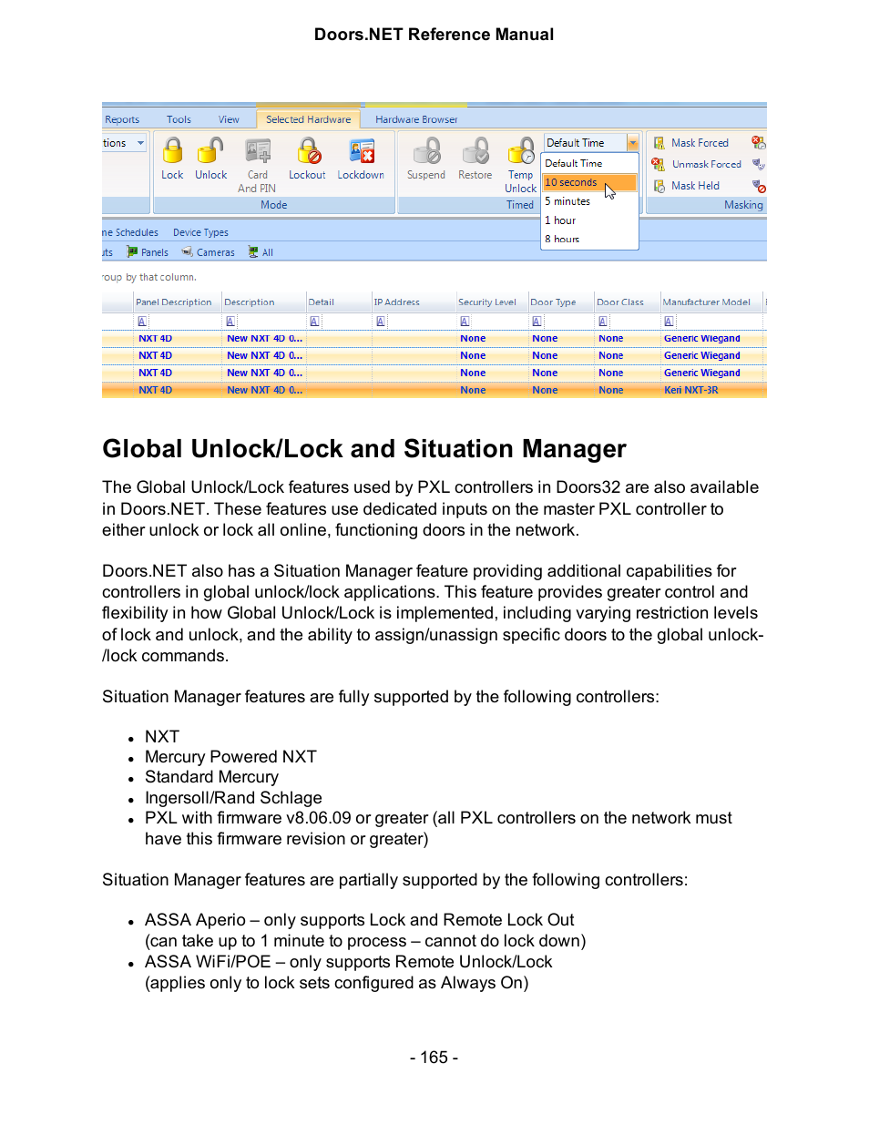 Global unlock/lock and situation manager | Keri Systems Doors.NET Manual User Manual | Page 165 / 602