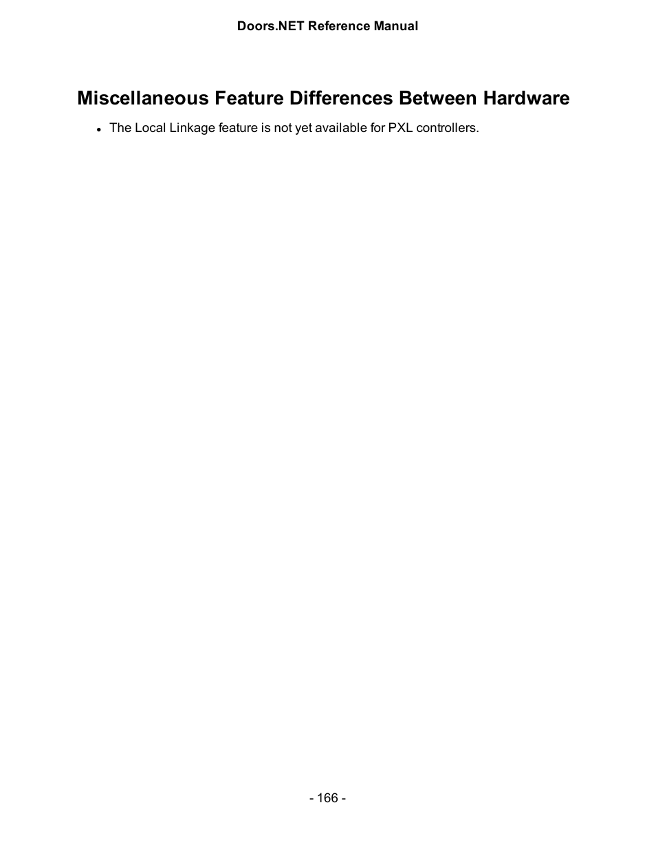 Miscellaneous feature differences between hardware | Keri Systems Doors.NET Manual User Manual | Page 166 / 602