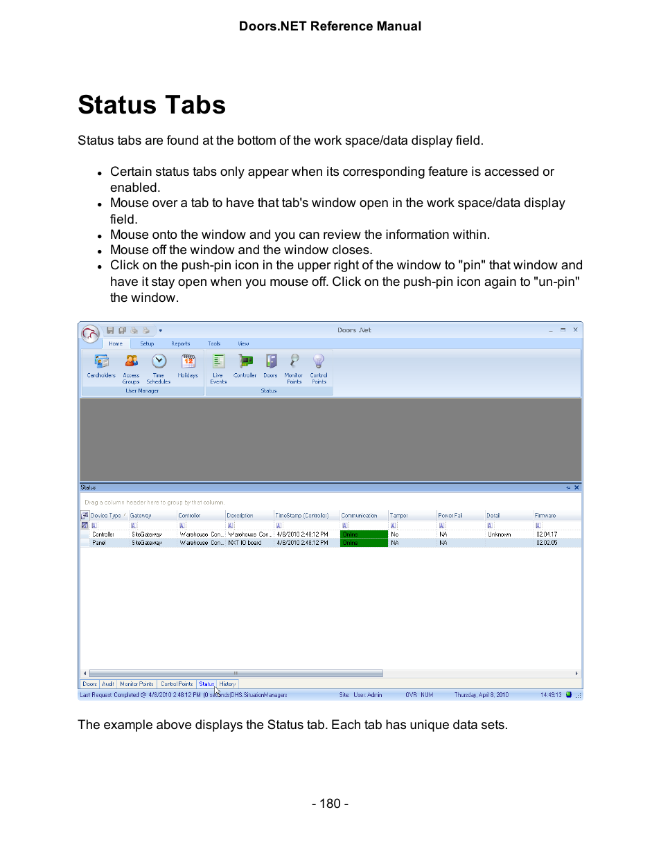 Status tabs | Keri Systems Doors.NET Manual User Manual | Page 180 / 602