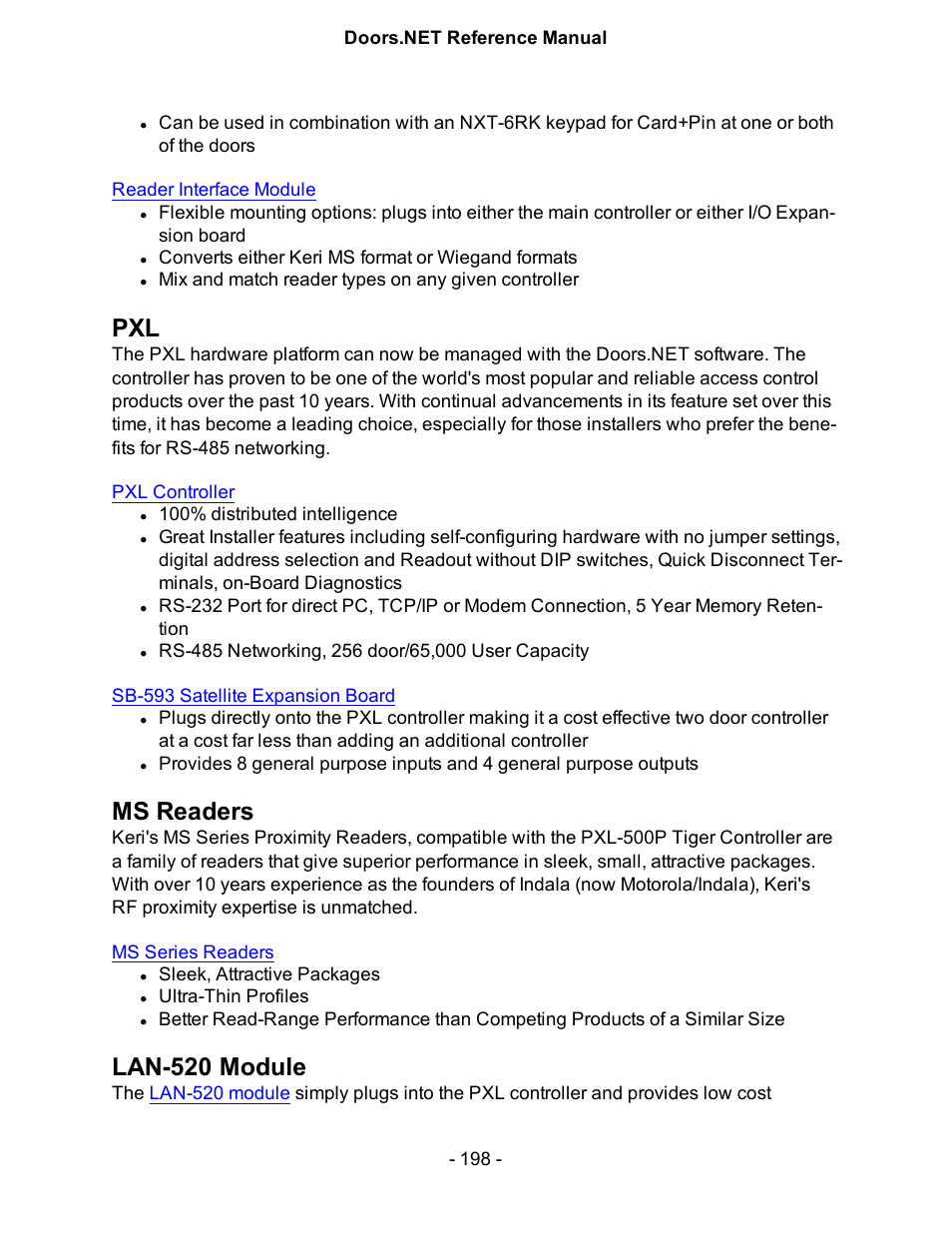 Ms readers, Lan-520 module | Keri Systems Doors.NET Manual User Manual | Page 198 / 602
