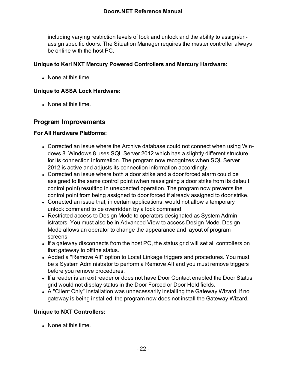 Program improvements | Keri Systems Doors.NET Manual User Manual | Page 22 / 602