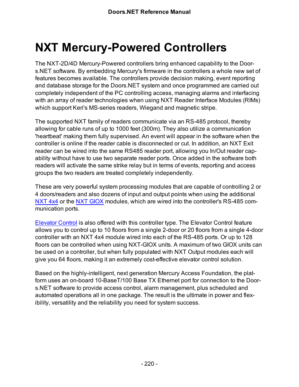 Nxt mercury-powered controllers | Keri Systems Doors.NET Manual User Manual | Page 220 / 602