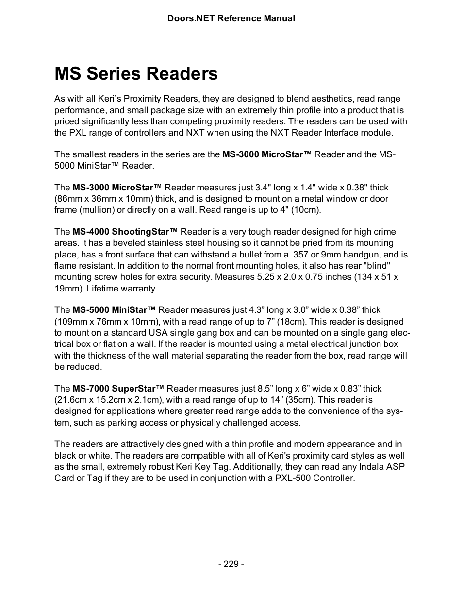 Ms series readers | Keri Systems Doors.NET Manual User Manual | Page 229 / 602
