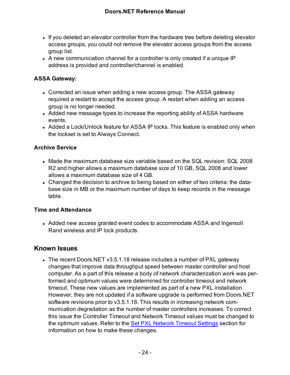Known issues | Keri Systems Doors.NET Manual User Manual | Page 24 / 602