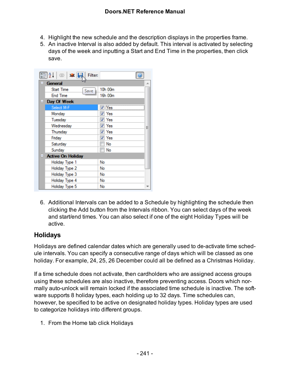 Holidays | Keri Systems Doors.NET Manual User Manual | Page 241 / 602