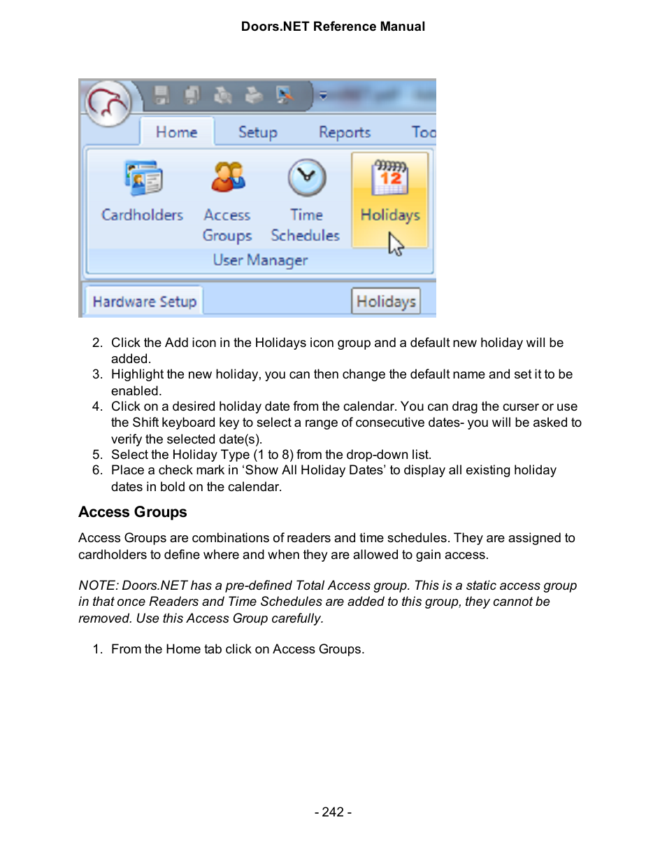Access groups | Keri Systems Doors.NET Manual User Manual | Page 242 / 602