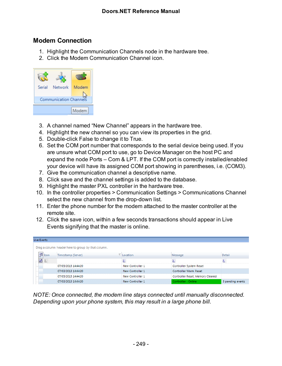 Modem connection | Keri Systems Doors.NET Manual User Manual | Page 249 / 602