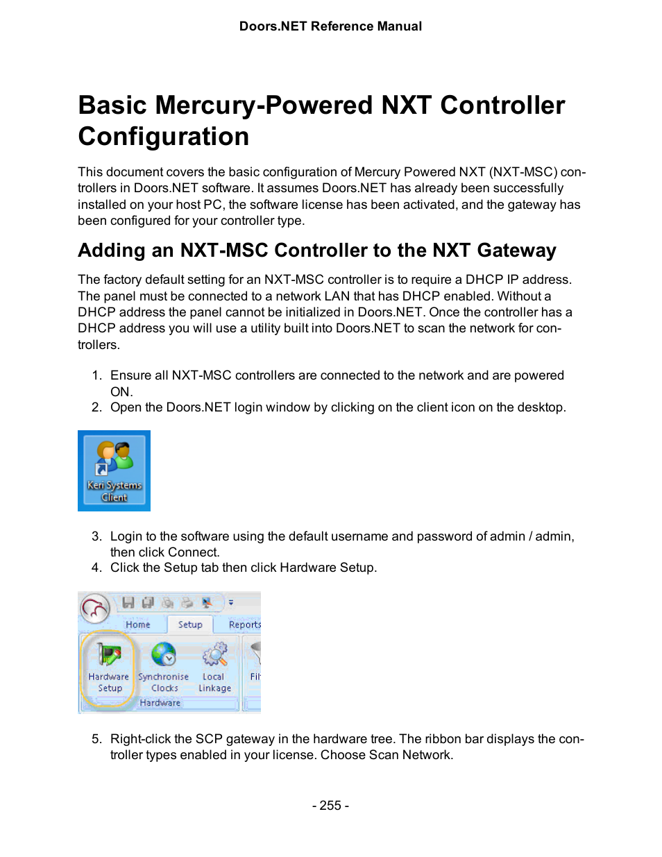 Basic mercury-powered nxt controller configuration, Adding an nxt-msc controller to the nxt gateway, Mercury-powered nxt controller configuration | Keri Systems Doors.NET Manual User Manual | Page 255 / 602