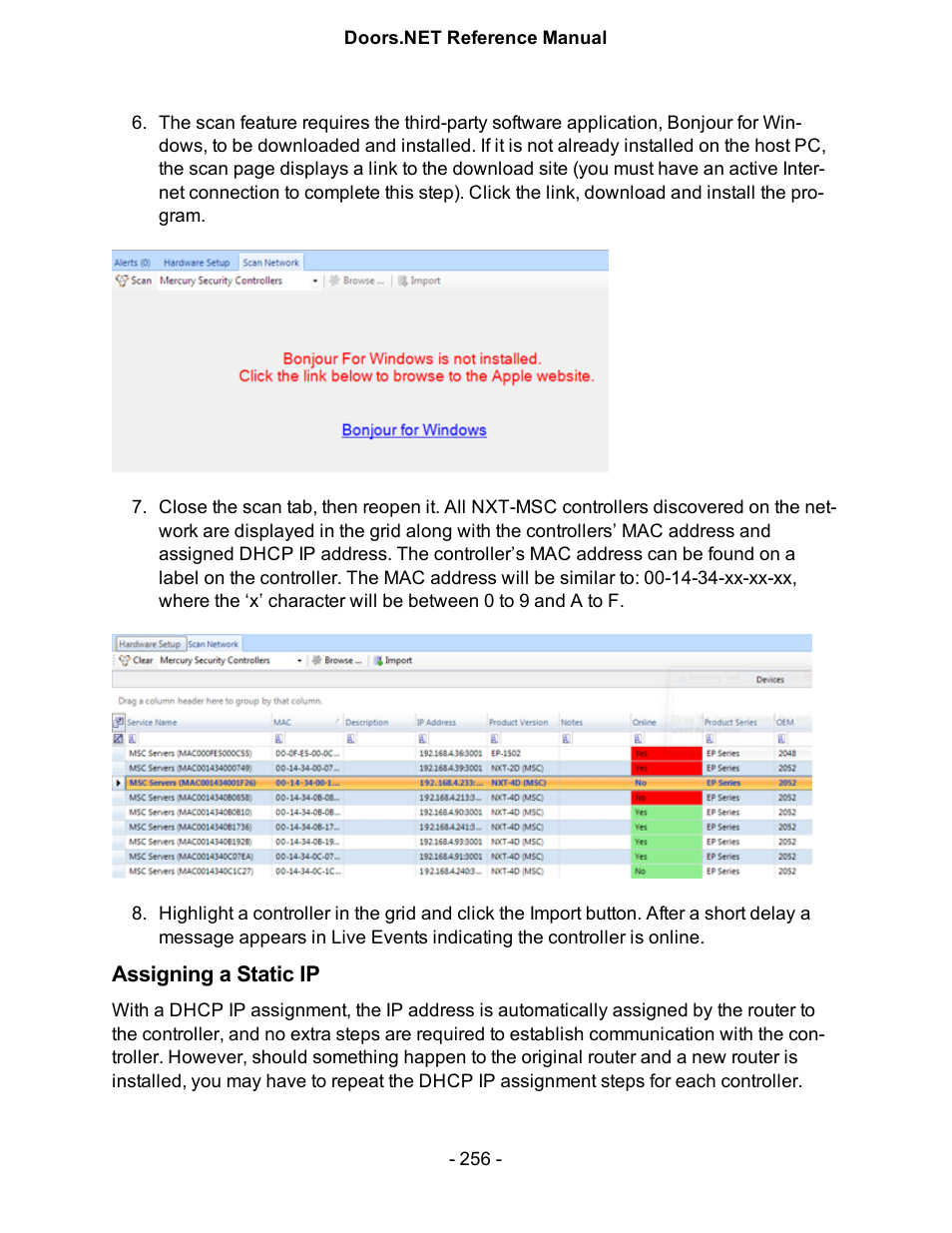 Assigning a static ip | Keri Systems Doors.NET Manual User Manual | Page 256 / 602