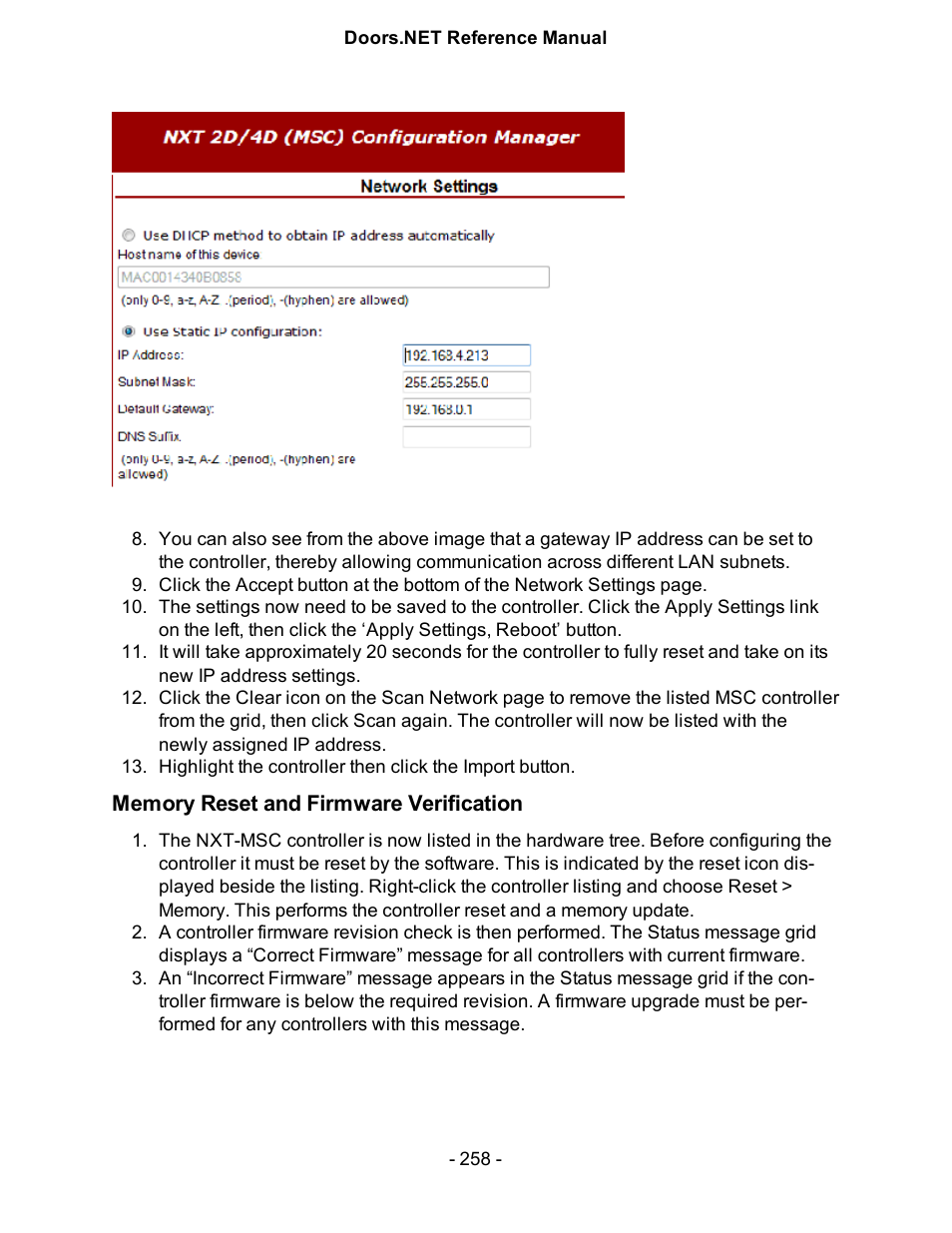 Memory reset and firmware verification | Keri Systems Doors.NET Manual User Manual | Page 258 / 602