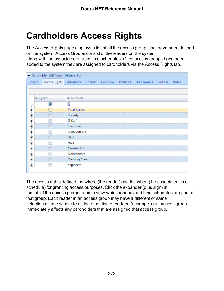 Cardholders access rights | Keri Systems Doors.NET Manual User Manual | Page 272 / 602