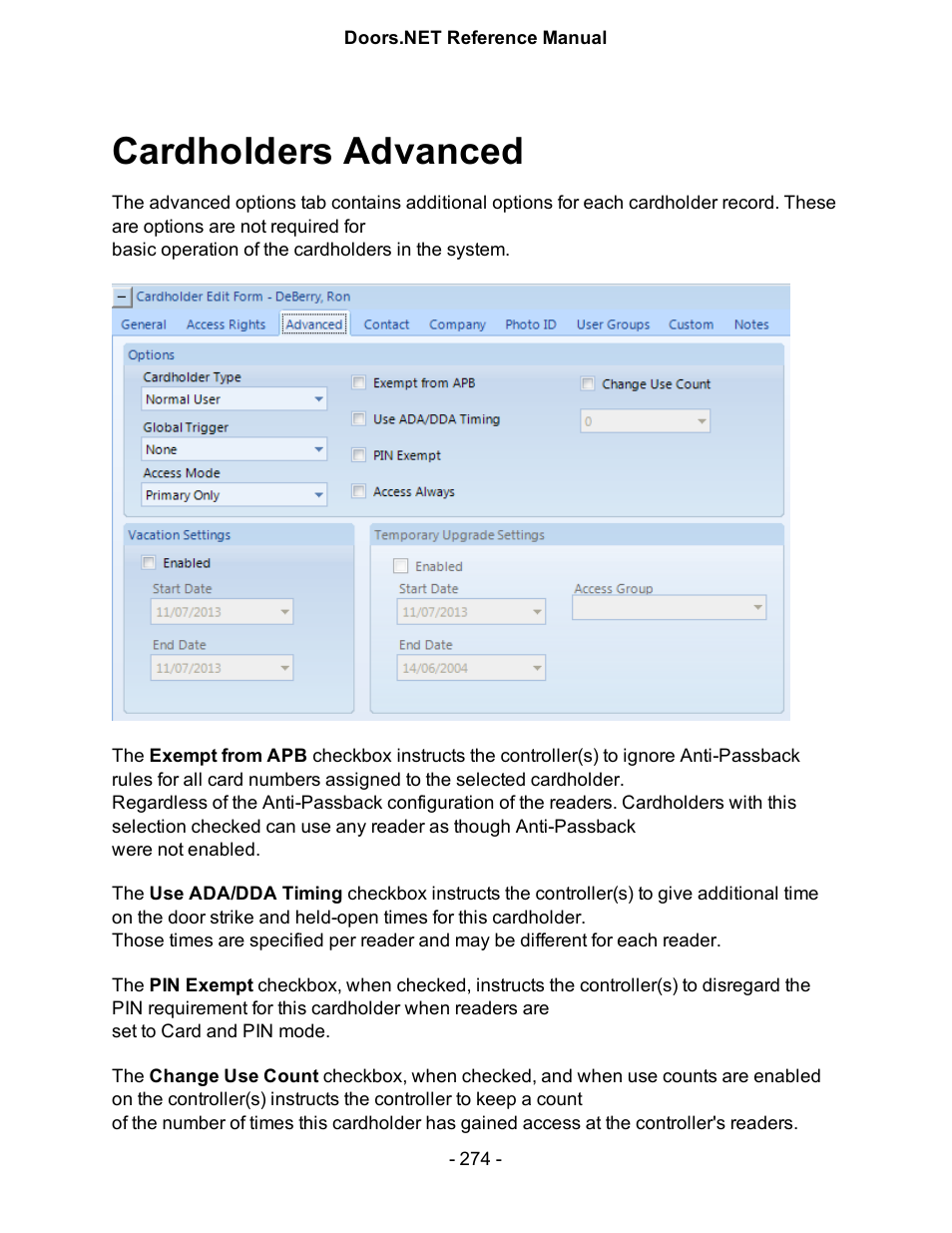 Cardholders advanced | Keri Systems Doors.NET Manual User Manual | Page 274 / 602