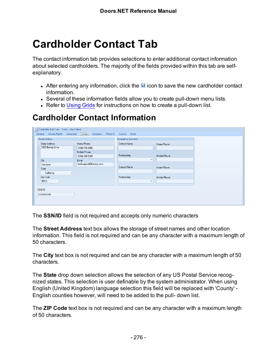 Cardholder contact tab, Cardholder contact information, Extended cardholder information | Extended, Cardholder information | Keri Systems Doors.NET Manual User Manual | Page 276 / 602