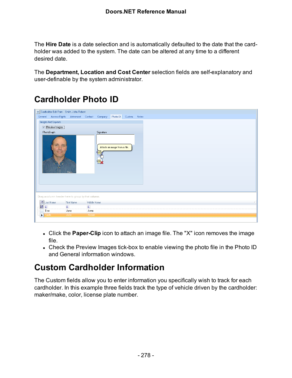 Cardholder photo id, Custom cardholder information, Cardhold | Keri Systems Doors.NET Manual User Manual | Page 278 / 602