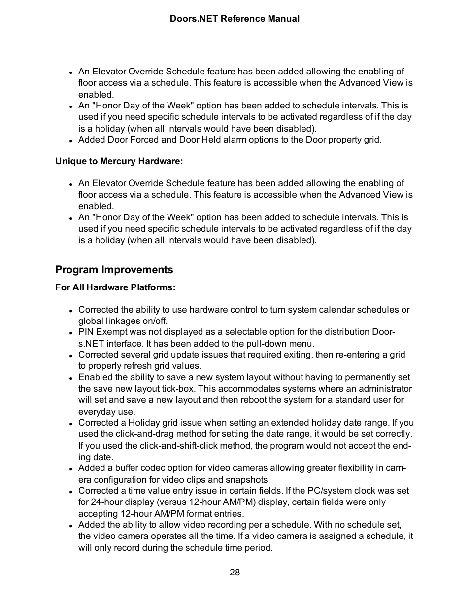 Program improvements, For all hardware platforms | Keri Systems Doors.NET Manual User Manual | Page 28 / 602