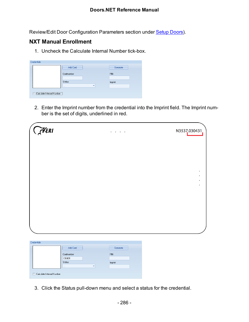 Nxt manual enrollment | Keri Systems Doors.NET Manual User Manual | Page 286 / 602