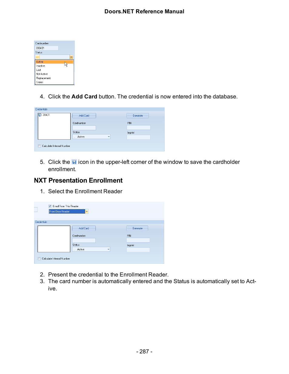 Nxt presentation enrollment | Keri Systems Doors.NET Manual User Manual | Page 287 / 602