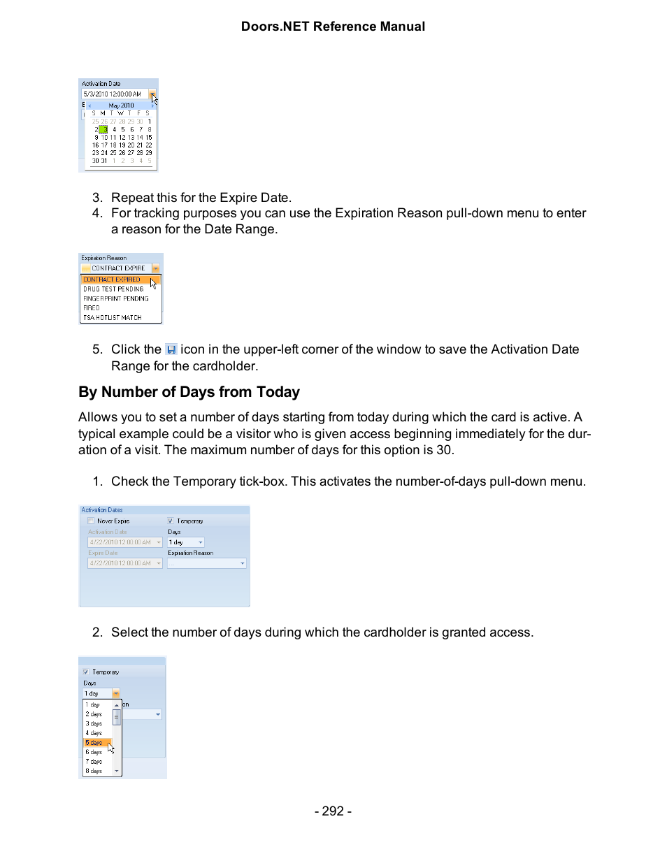 By number of days from today | Keri Systems Doors.NET Manual User Manual | Page 292 / 602