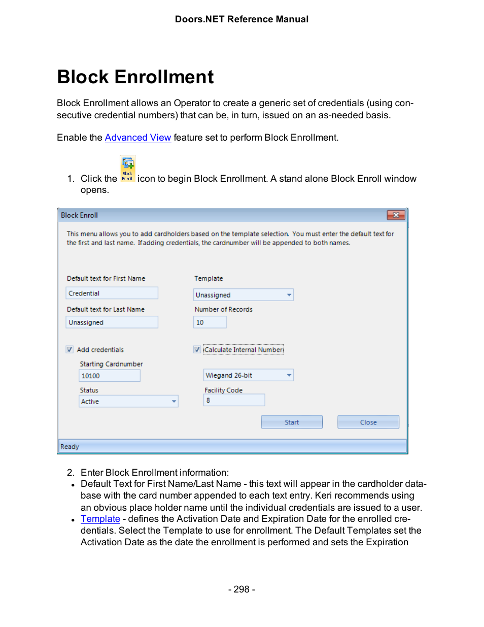 Block enrollment | Keri Systems Doors.NET Manual User Manual | Page 298 / 602