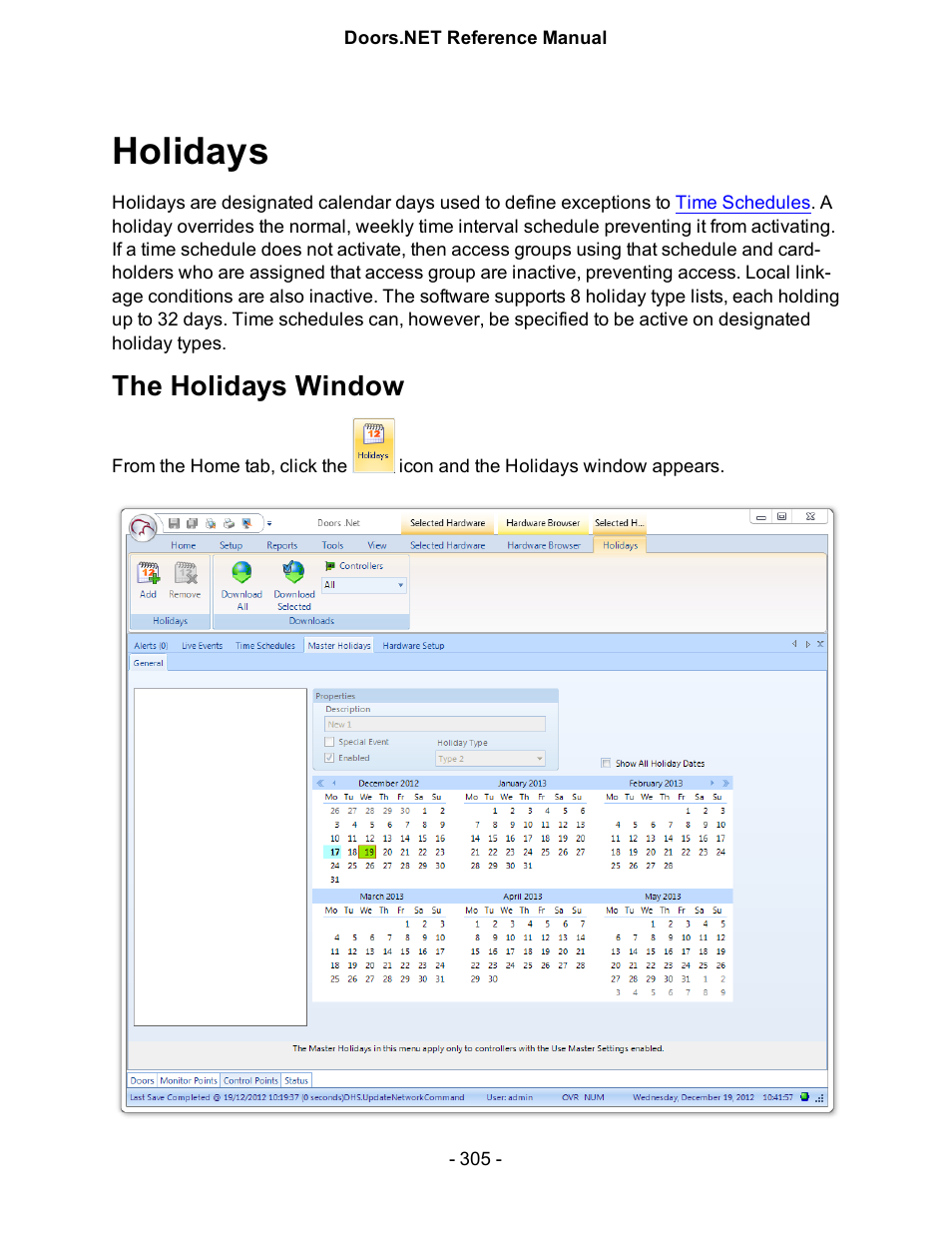 Holidays, The holidays window | Keri Systems Doors.NET Manual User Manual | Page 305 / 602