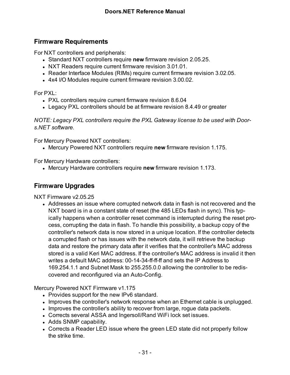 Firmware requirements, Firmware upgrades | Keri Systems Doors.NET Manual User Manual | Page 31 / 602