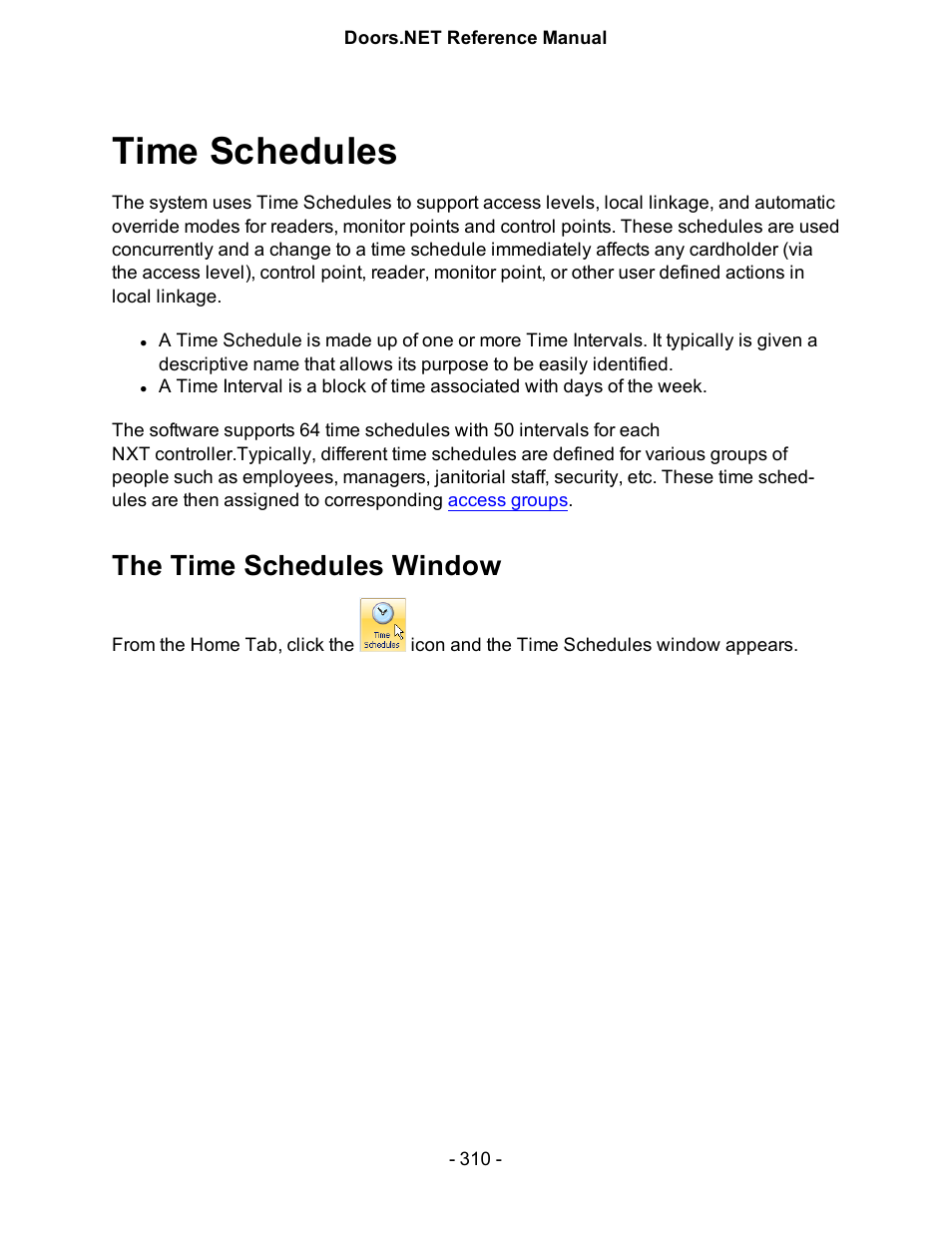 Time schedules, The time schedules window | Keri Systems Doors.NET Manual User Manual | Page 310 / 602