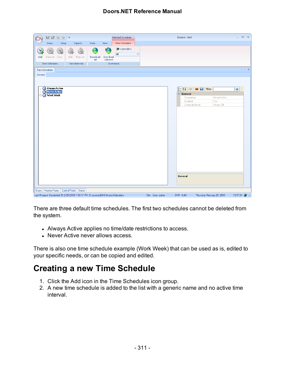 Creating a new time schedule | Keri Systems Doors.NET Manual User Manual | Page 311 / 602