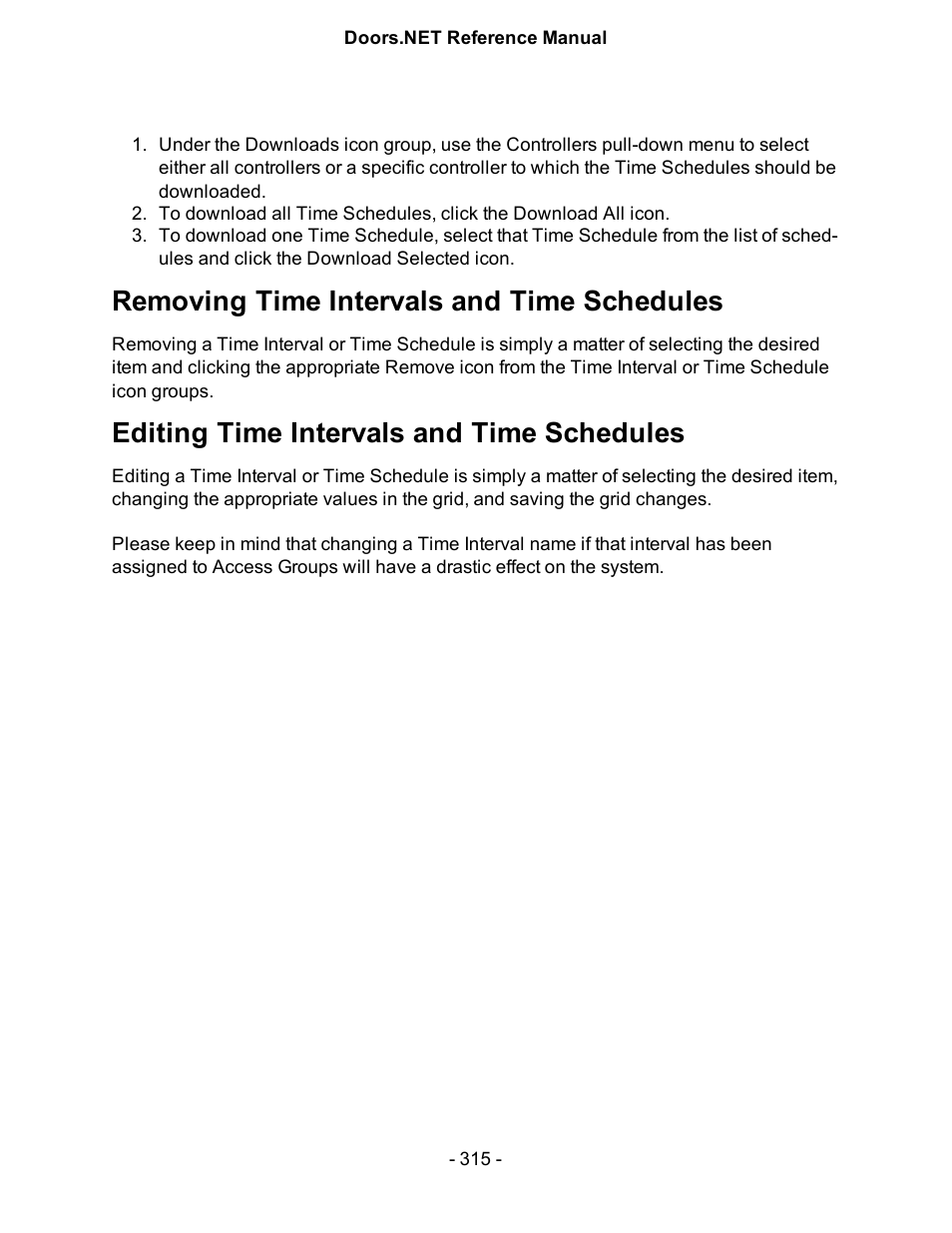 Removing time intervals and time schedules, Editing time intervals and time schedules | Keri Systems Doors.NET Manual User Manual | Page 315 / 602
