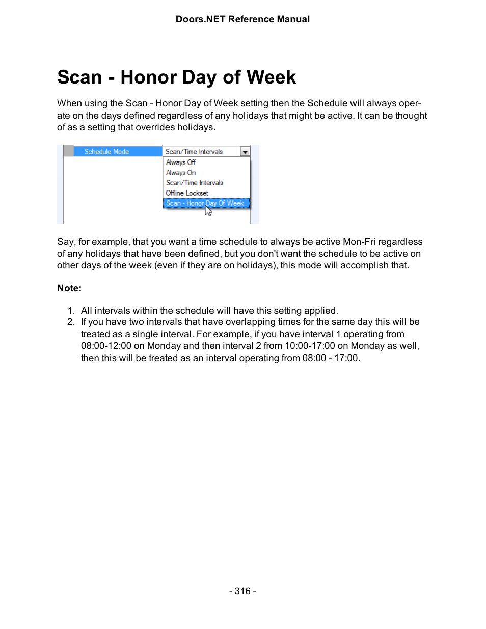 Scan - honor day of week | Keri Systems Doors.NET Manual User Manual | Page 316 / 602