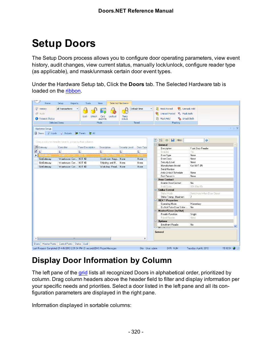 Setup doors, Display door information by column | Keri Systems Doors.NET Manual User Manual | Page 320 / 602