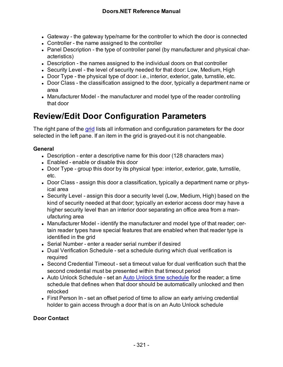 Review/edit door configuration parameters | Keri Systems Doors.NET Manual User Manual | Page 321 / 602