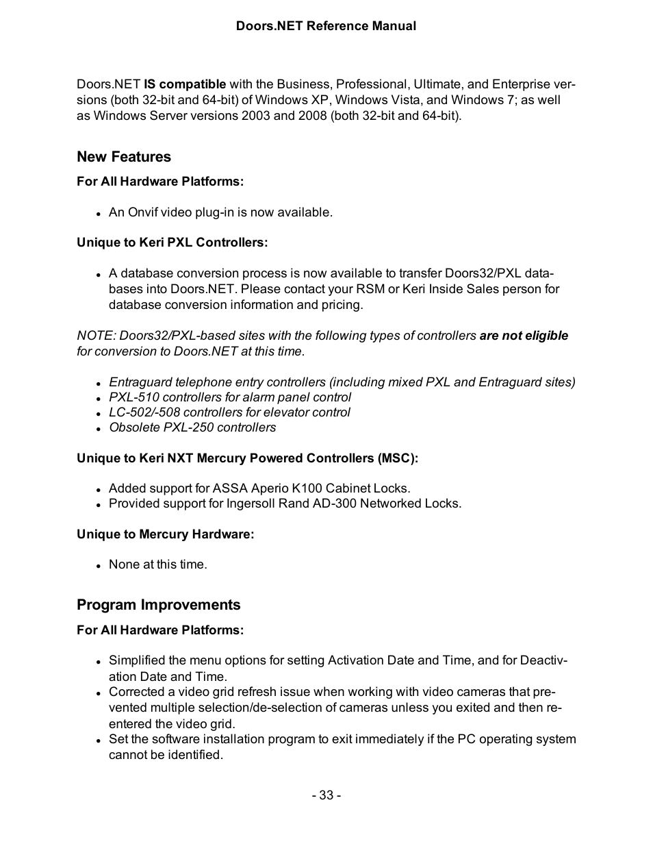 New features, Program improvements | Keri Systems Doors.NET Manual User Manual | Page 33 / 602